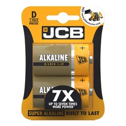JCB Super Alkaline Batteries Size D Pack 2 (Case 10 Packs)