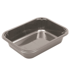 cPET Rectangular Food Produce Tray 2 Compartment Grey 220x155x42MM (Ccase 300)