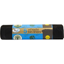 TidyZ Wheelie Bin Liner Heavury Duty Black 300 Litre Roll 5 (Case 36 Rolls)